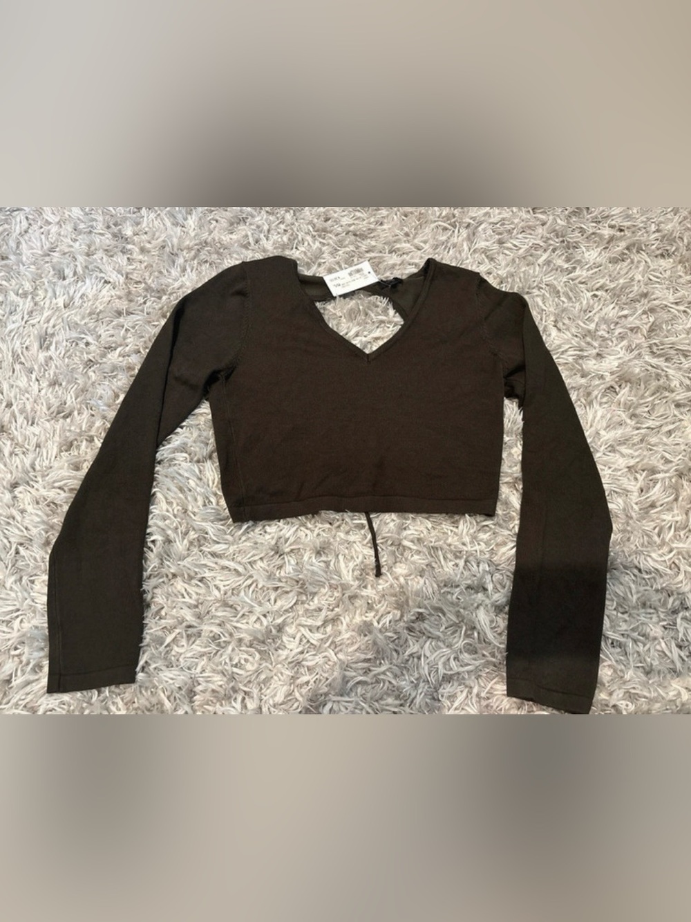 New Debut New "Party In The Back" long-sleeve knit crop top olive green size m/l